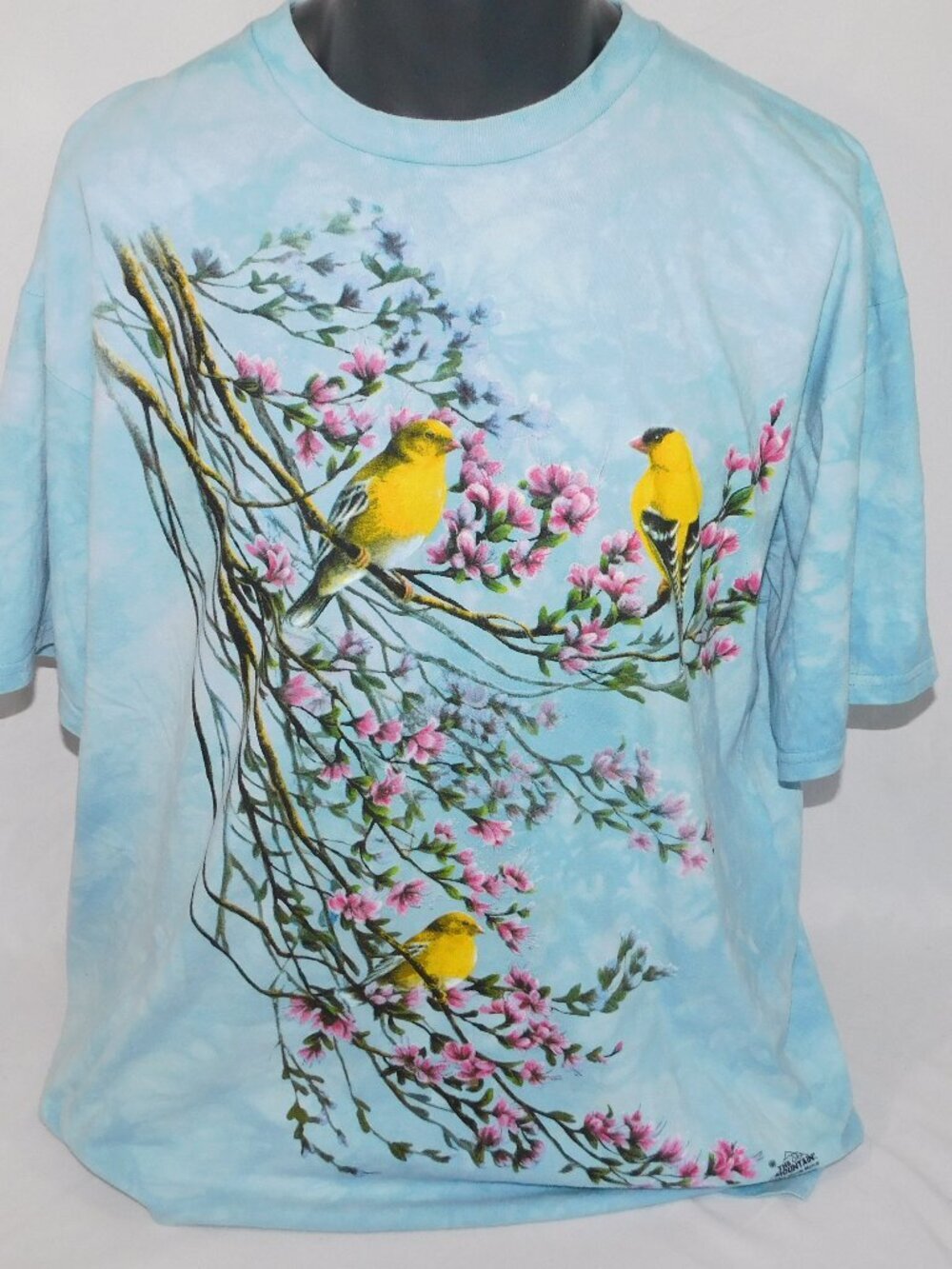 VTG 2001 The Mountain Tie Dye  GoldFinch Finch Bird  Cherry Blossom XL Shirt